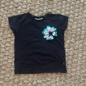 Molo Black and Green Short Sleeve Tee with Floral Design